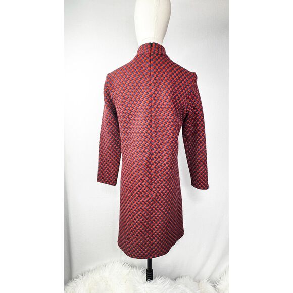 Tuckernuck | Sz S | Navy & Burnt Orange Geometric Print Quilted Mock Neck Dress - Picture 3 of 10